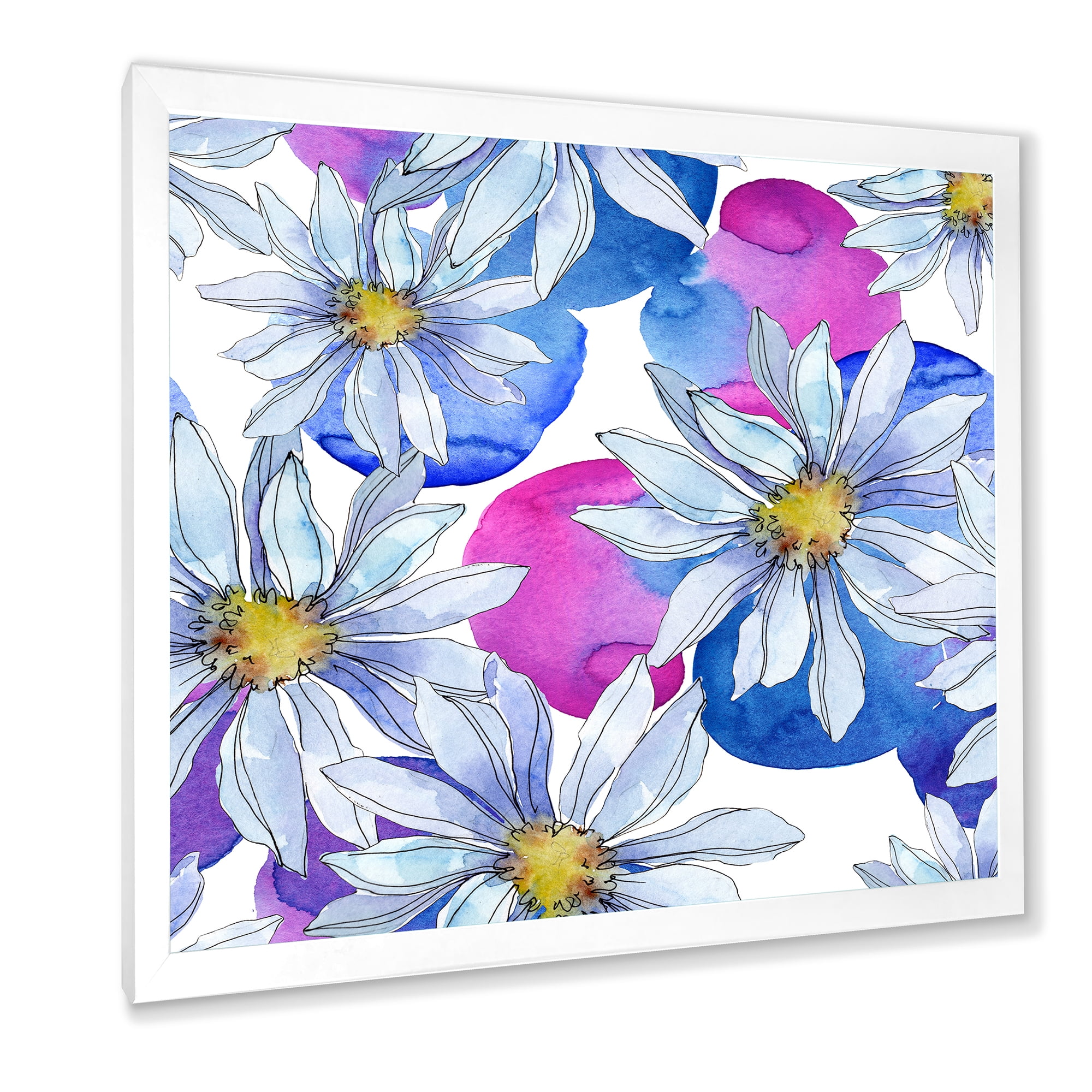 Designart 'Daisies On Red and Blue Backgorund' Traditional Framed Art Print
