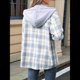 thumbnail image 5 of Chaqueta de Larga con Capucha A Cuadros para Mujer, Camisa Informal de Otoño con Botones y Cordón, y Bolsillos. Azul L, 5 of 10