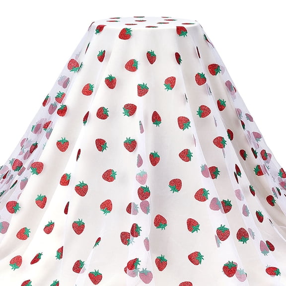 3 Yards Strawberry White Tulle Lace Fabric 66 Inch Wide Shiny Strawberry Glitter Tulle
