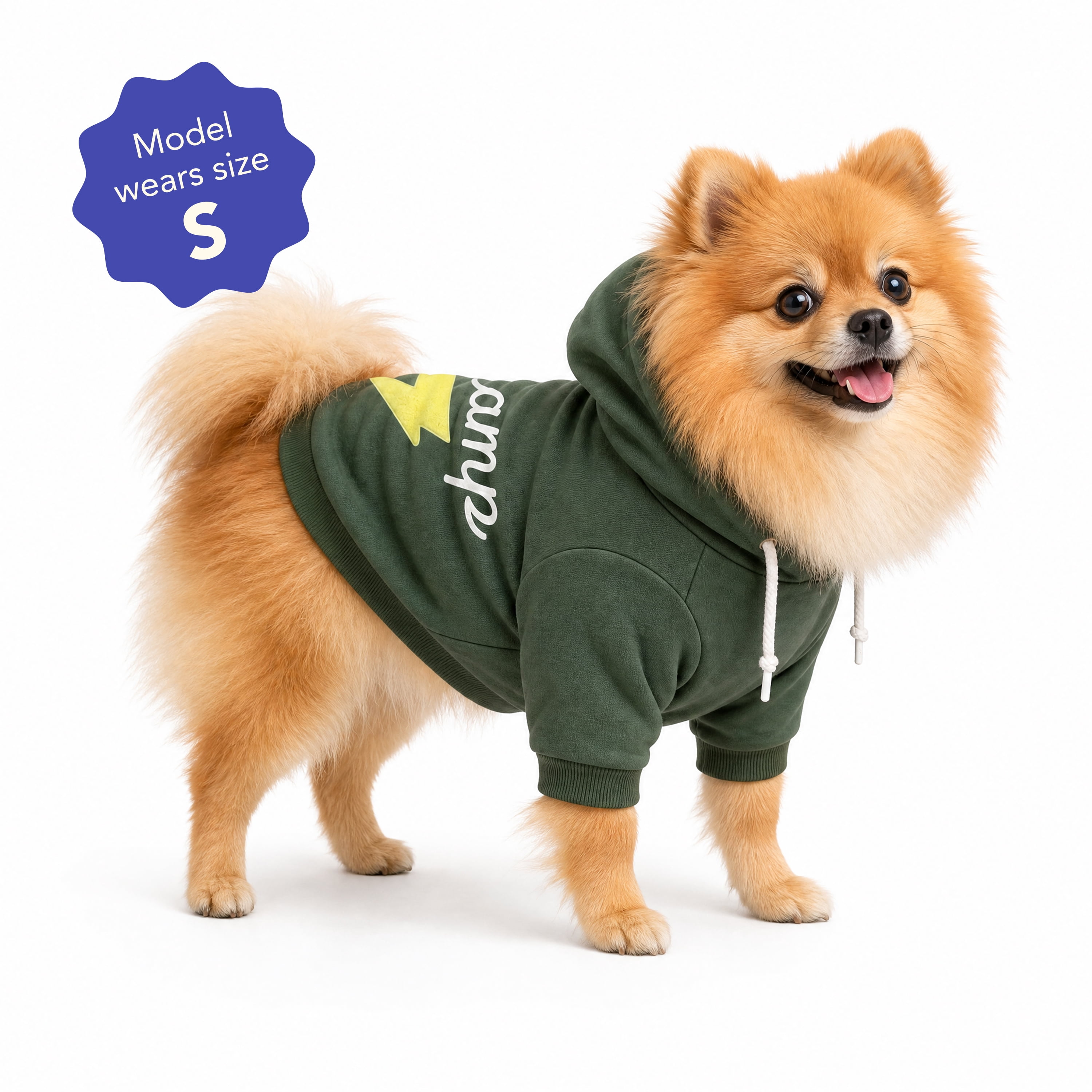 Oodles Champ Fall Lightning Bolt Dog Hoodie, Green, Small