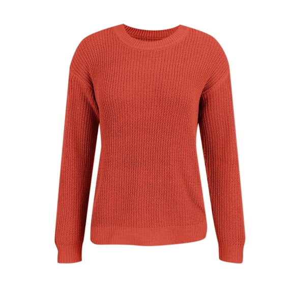 Women's Casual Daily Knit Sweater, Crewneck Knit Sweater Plus Size Sweaters for Women Holiday Sweater Red Sweater Oversized Sweater Cropped Sweaters for Women, Orange 4XL
