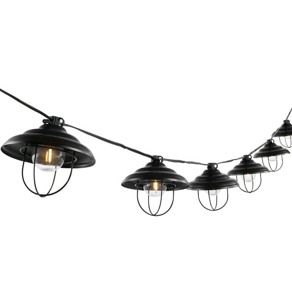 SAFAVIEH Aislin 10-Light G40 Black Plastic Outdoor String Light with Black Shade