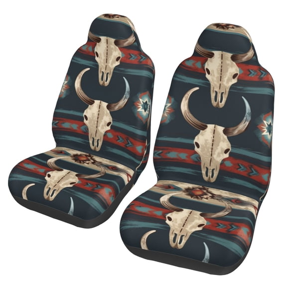 TEQUAN Front Seat Covers, Vintage Ethnic Boho Bull Skulls Pattern 2 Piece Car Seat Cover Fit Most Car SUV Truck Van