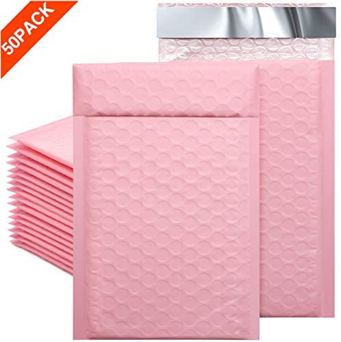 Metronic 50pcs Poly Bubble Mailers 4x8 Inch Padded Envelopes #000 Bubble Lined Poly Mailer Self Seal Sakura Pink 
