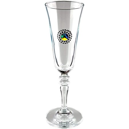 

6-1/2 Oz Swarovski Jeweled Champagne Flutes w/Rhinestones Brooch Champagne Glasses on Stem Set of 2