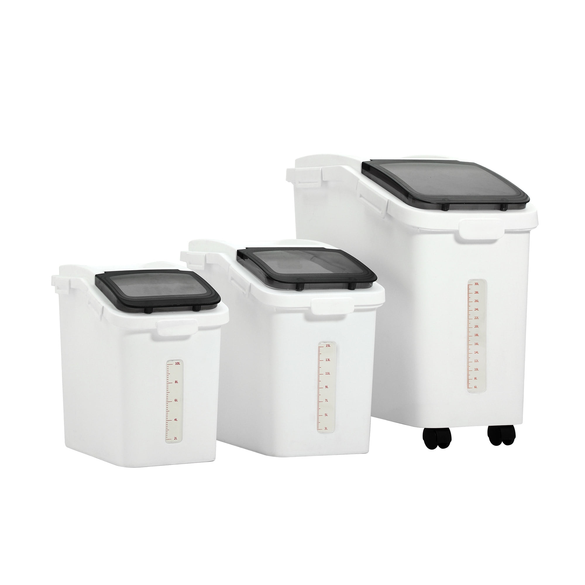 Uforic Airtight Food Storage Container Set, 3.4/5.8/11.4 Gallon Multiple Sealing Buckets with Wheels, 3-Piece Set