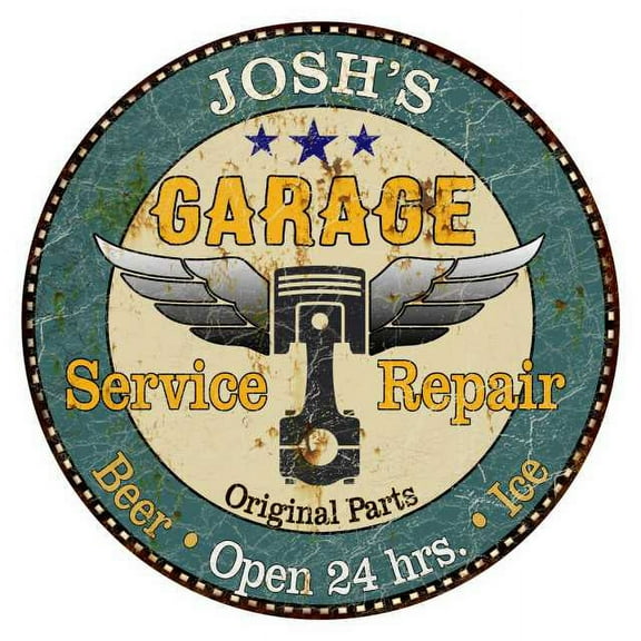 JOSH'S Garage 12" Round Metal Sign Man Cave Home Wall Décor 200120027077