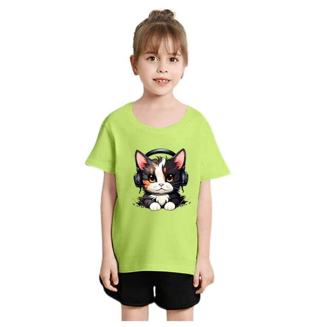 TZEWGL T-Shirts pour Enfants Col Rond Imprimé Manches Courtes Vêtements pour Filles Garçons Taille 2-4T