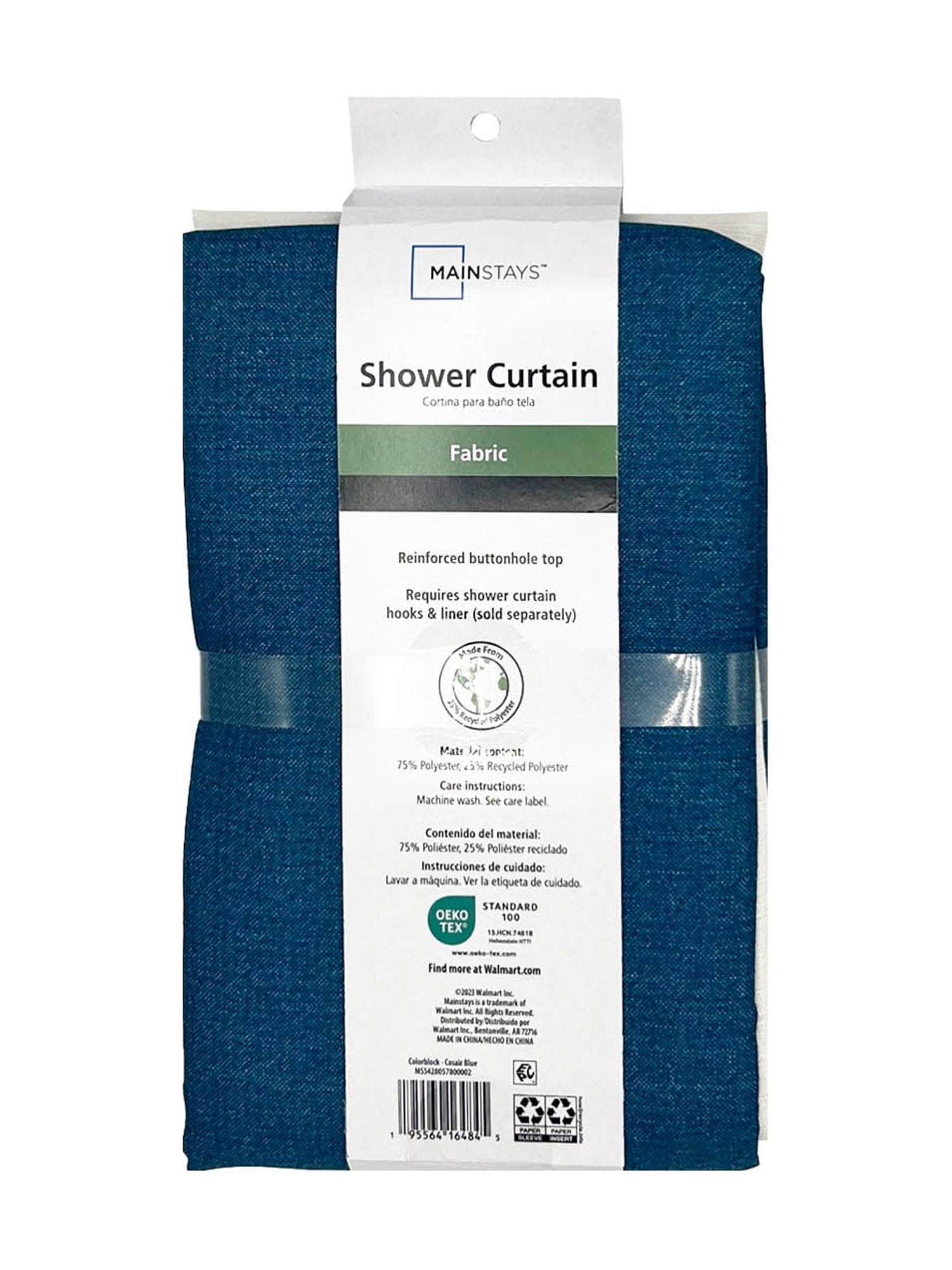 Mainstays Blue and Ivory Polyester Colorblock Shower Curtain, 72” x 70”, Multicolor