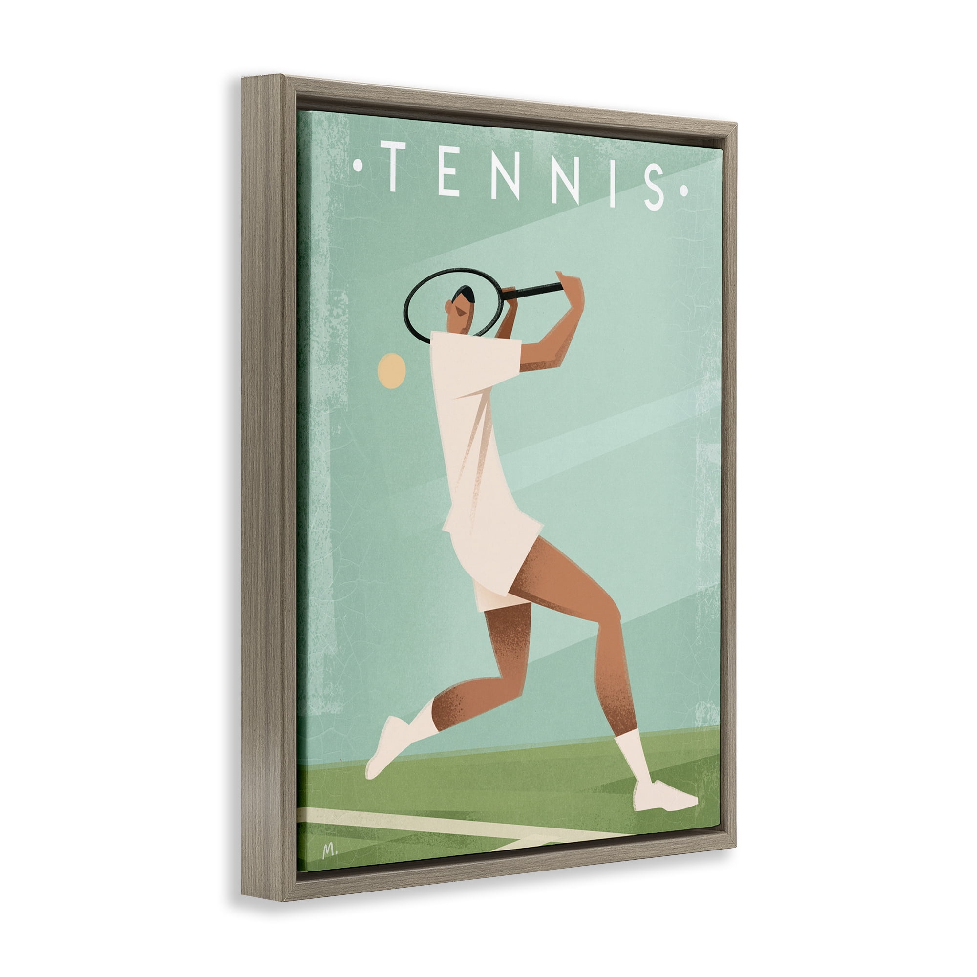 Stupell Industries Vintage Tennis Swing Brown Framed Floater Canvas Wall Art, design by Martin Wickstrom