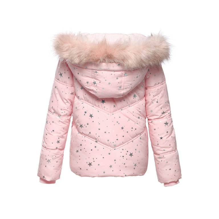 Rokka&Rolla Girls' Reversible Fleece Jacket Puffer Coat-Navy/Rose Pink, Size 4-5