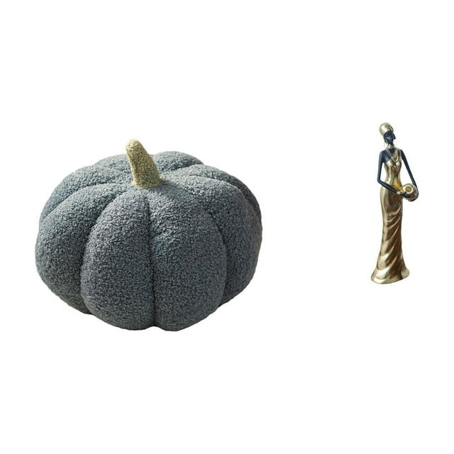 Almohadas de calabaza de Halloween,Almohadas de calabaza de Halloween Decoración del hogar Suave,Figura de mujer africana,Estatua de dama tribal africana hecha a mano en una cafetería.,Figura