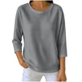 thumbnail image 2 of Naotn 3/4 Sleeve Shirts for Women Summer Casual Solid Color Crew Neck Tops Fall Fashion Loose Holiday Blouses, 2 of 7