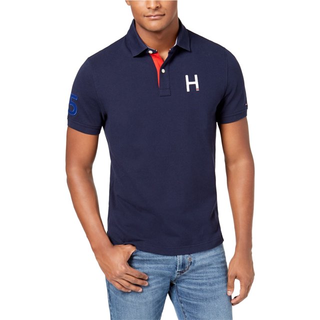 Tommy Hilfiger Polo de rugby bordado deportivo para hombre, azul, grande