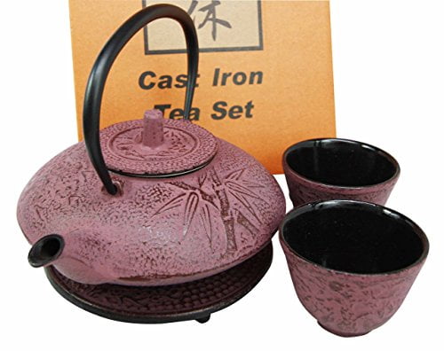 Japanese Raspberry Bamboo Design Tetsubin Traditional Heavy Cast Iron