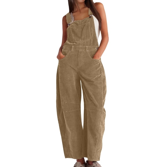 Ynynloco Women's Corduroy Wide Leg Overalls, Adjustable Strap Loose Fit Bib Overalls with Pocket Trendy 90s