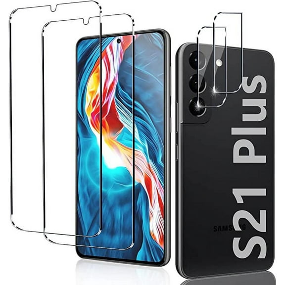 [2 2 Pack] Tempered Glass Screen Protector for Samsung Galaxy S21 Plus 5G, Tempered Glass, Ultrasonic Fingerprint Compatible, HD Clear, Case Friendly With Camera Lens Protector for Galaxy S21 Plus
