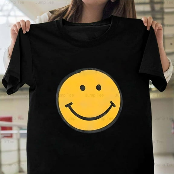 Friendly Smiley Cartoon Bright Positive Happy Face Yellow Unisex T-Shirt, up to size 5XL