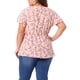thumbnail image 3 of Blusa de verano de chiffon con cuello en V y cintura fruncida para mujeres de tallas grandes Agnes Orinda, de manga corta, estampado floral pequeño, 4X, color rosa, 3 of 5