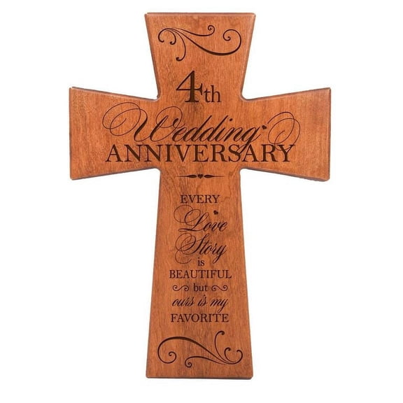 LifeSong Milestones 4th Wedding Anniversary Cherry Wood Wall Cross Gift for Couple