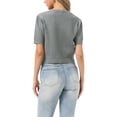 thumbnail image 3 of INSPIRE CHIC Summer Short Sleeve Cardigans Sweater Casual Cable Knit Button Down Crewneck Lightweight Sweater Tops XS Grey, 3 of 6