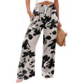 thumbnail image 6 of Wutalume Women's Retro Floral Print Wide Leg Pants, Casual Drawstring Beach Trousers with Pockets, Loose Flowy Spring Bottoms for Travel,Khaki XL, 6 of 6