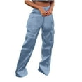 thumbnail image 2 of lulshou Womens Cargo Pants Mid Waist with Pocket Overalls Casual Pants Spring Summer Wide Leg Cargo Pants Business Work Pants, 2 of 5