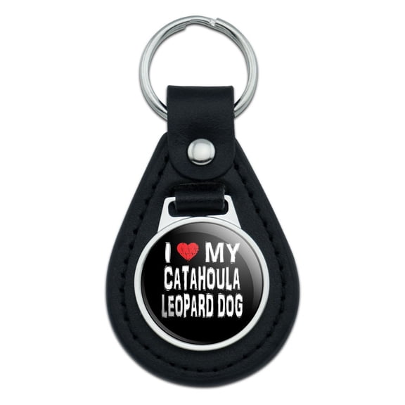 I Love My Catahoula Leopard Dog Stylish Black Leather Keychain