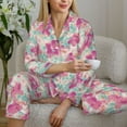 thumbnail image 5 of KLL Purple Watercolor Flowers Print Women's Long Sleeve Pajamas with Pants Sleepwear Loungewear 2 Set-XX-Large, 5 of 7