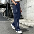 thumbnail image 6 of Luvrsol Women Cargo Wide Leg Pants Elastic Drawstring Waist Casual Straight Long Trousers with Multi Pockets S-2XL, 6 of 6