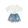 thumbnail image 2 of EYIIYE Bébé Fille Été Manches Courtes Dentelle Romper + Déchiré Denim Short, 2 of 7