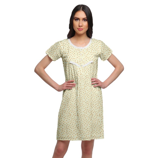 Moomaya Chemise de Nuit à Manches Courtes Imprimée pour Femmes, Col Rond, en Coton, Vêtement de Nuit