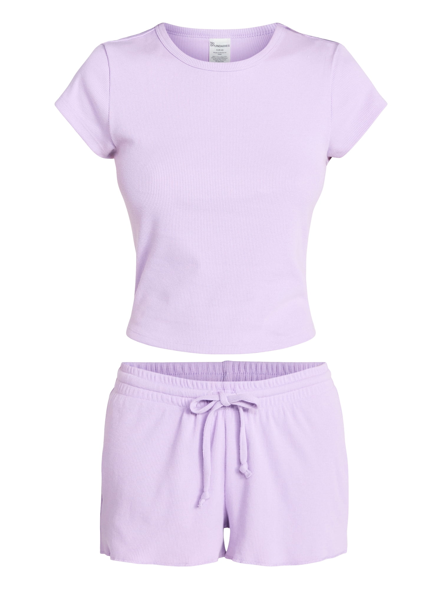 No Boundaries Sleep Ribbed Tee and Shorts Set, 2-Piece, Women’s XXS-3X