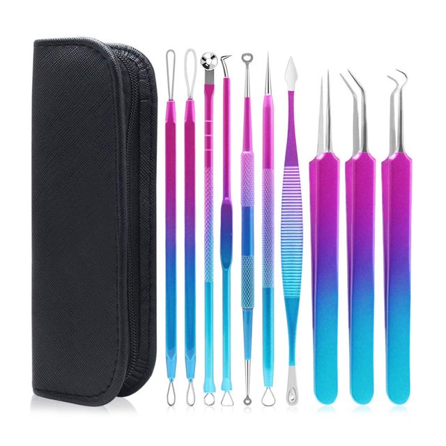 Graflsoa Kit de Retrait de Points Noirs en Acier Inoxydable 10 Pcs avec Boîtier Dégradé Bleu-Violet