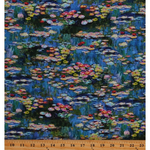 Cotton Claude Monet Water Lilies Pond Painting Artist Multicolor Cotton Fabric Print by the Yard (SRK-17078-246WATER)