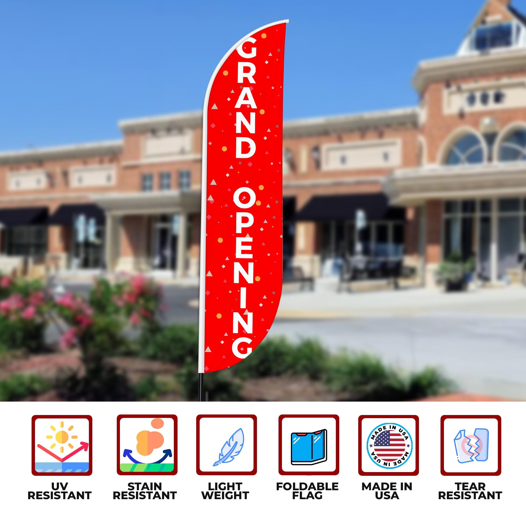 Grand Opening 1 Sign feather flag for Outdoor by Mavis Printing | 11.5 FEET Long Polyester Outdoor Banner Flag for Easy Hang | HD Print Swooper I Flag Only to Celebrate Grand Opening 1 I Flag Only