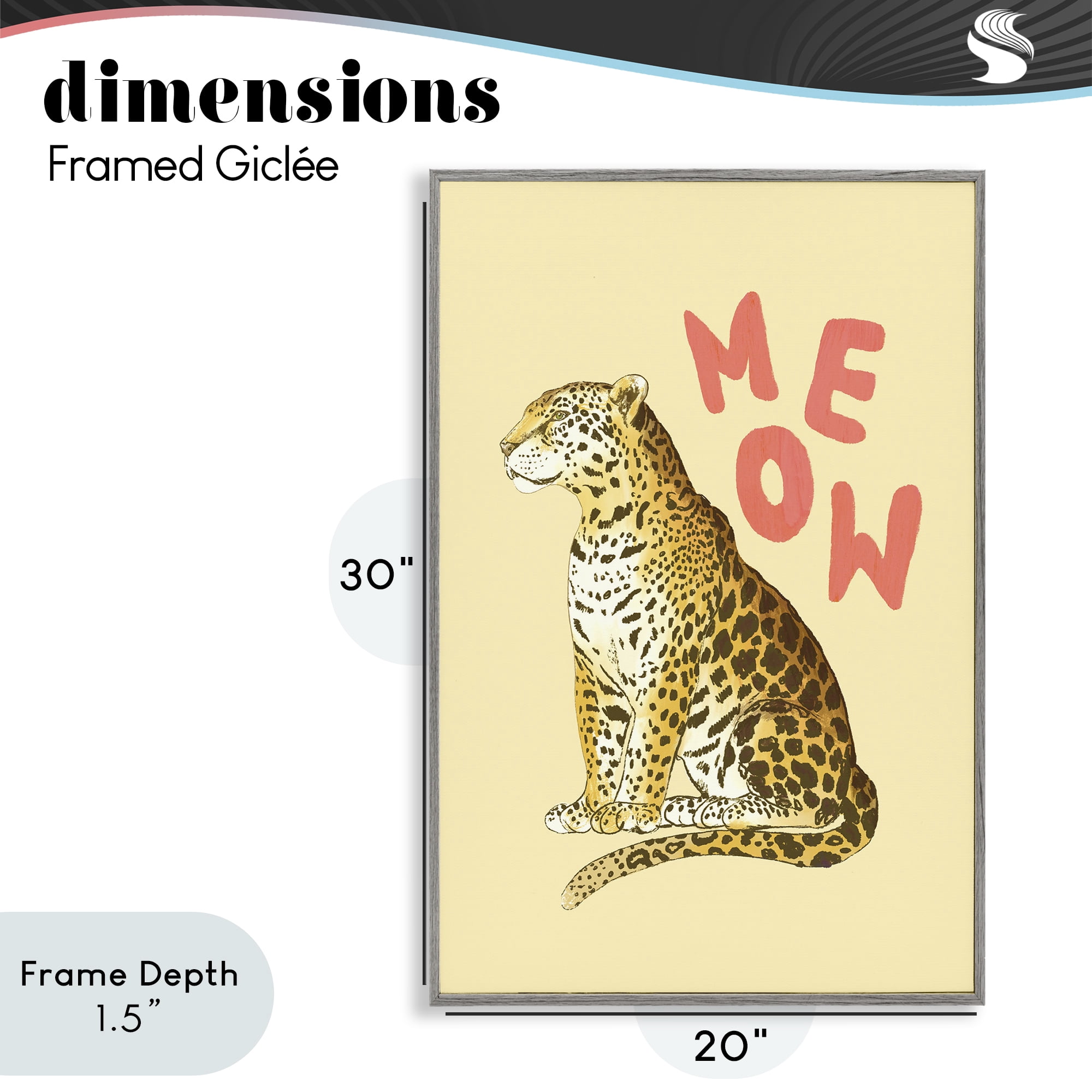 Stupell Industries Meow Leopard on Yellow Gray Framed Giclee Art, design by Florentina Dolci