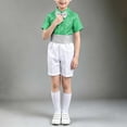 thumbnail image 4 of ZACPNCV Boys Sequined Formal Performance Outfit Set Short Sleeve Collared Top with Rhinestone Waistband Shorts Kids Stage Show Clothing Set 3-4Years A-Green, 4 of 7