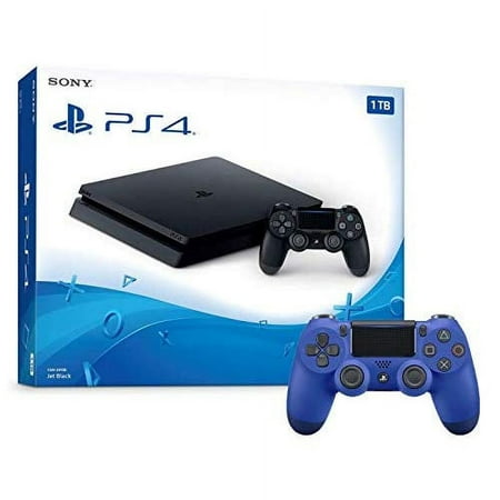 Restored PlayStation 4 1TB Slim Console And Extra Wave Blue Dualshock 4 Wireless Controller Bundle (Refurbished)