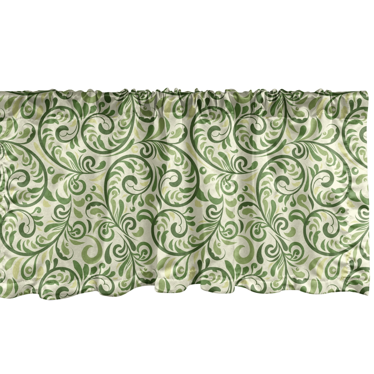 Ambesonne Green Window Valance, Swirled Curly Abstract Leaves with