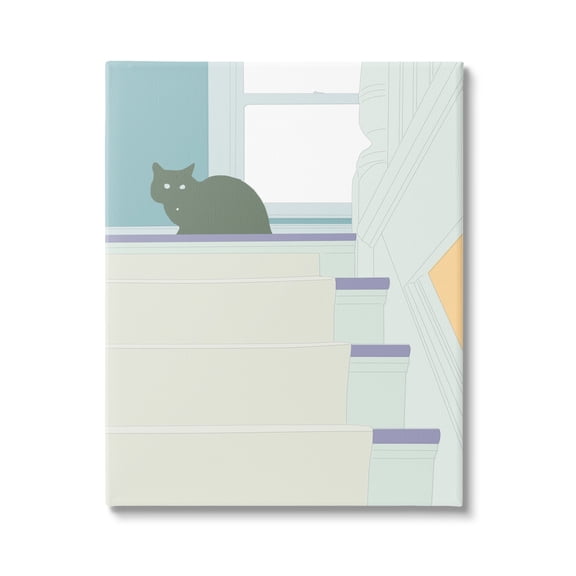 Stupell Contemporary Black Cat Stairway Scene Animals & Insects Painting Gallery Wrapped Canvas Print Wall Art