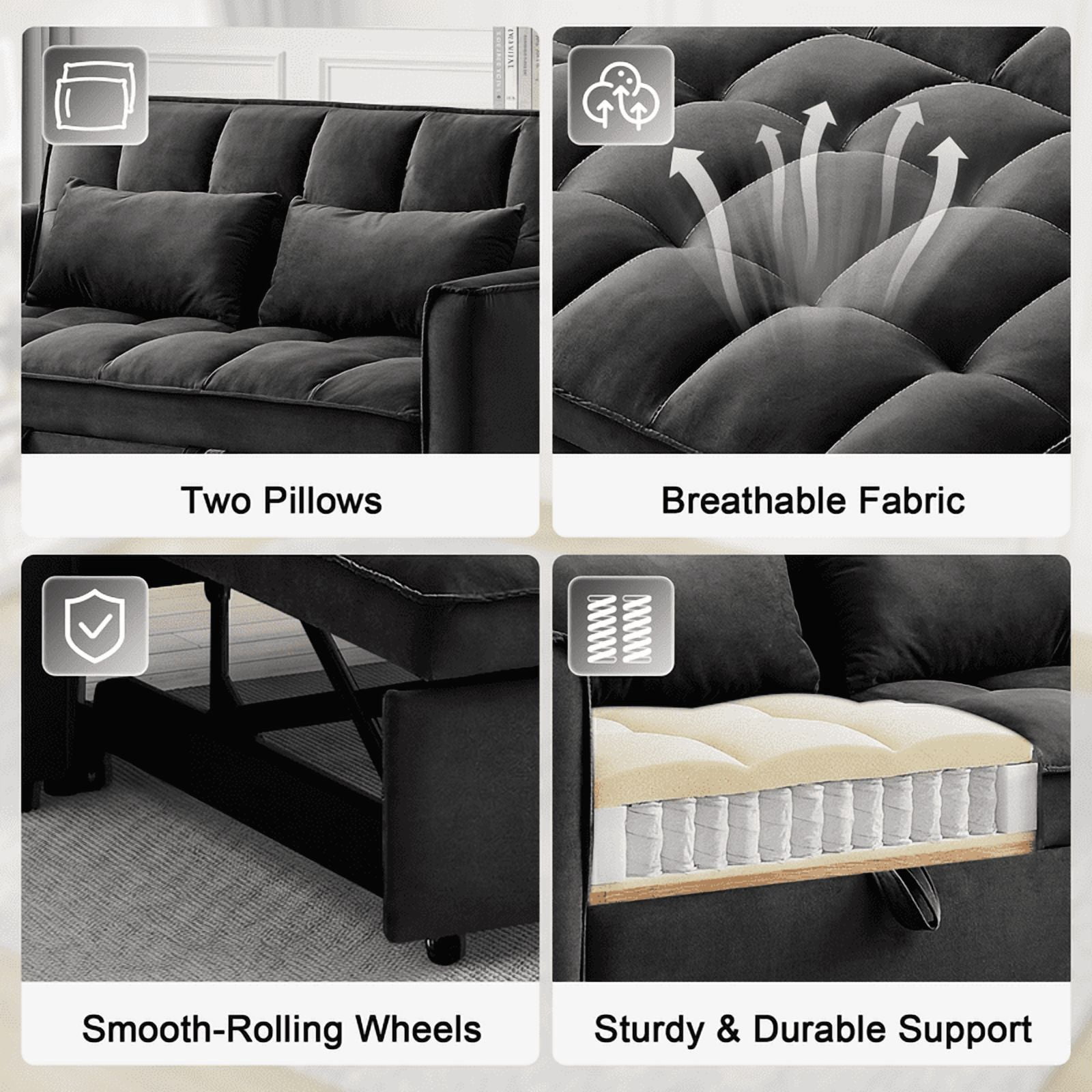 Gewnee 53 inch Convertible Sleeper Sofa Bed,Pull Out Loveseat Couch with Storage Pocket for Living Room,Apartment,Black02
