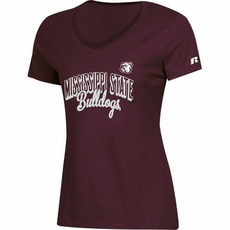- Women's Russell Maroon Mississippi State Bulldogs Arch V-Neck T-Shirt