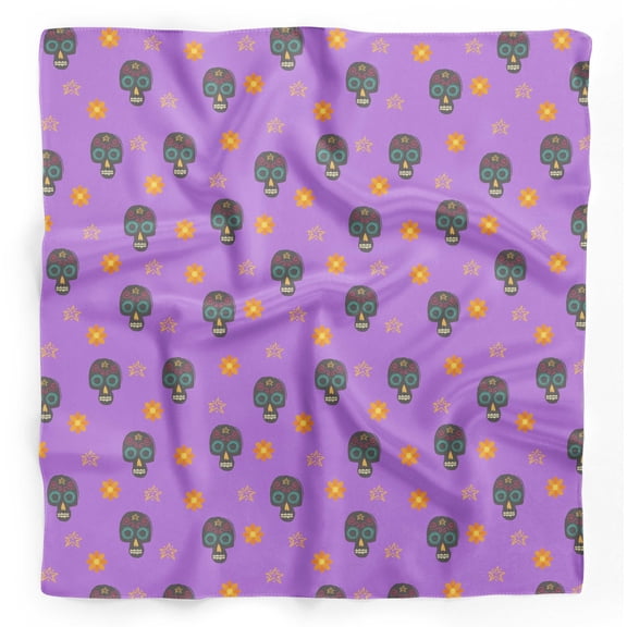 Bimba Purple Floral & Tribal Skull Pure Silk Printed Scarf Dupatta Head Neck Wrap Bandanas For Women 40 x 80 Inches
