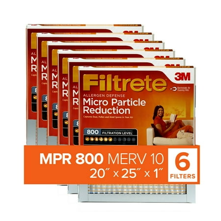 

Filtrete by 3M 20x25x1 MERV 10 Micro Particle Reduction HVAC Furnace Air Filter 800 MPR 6 Filters