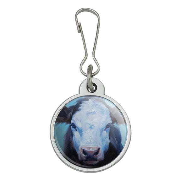 Brown and White Cow Painting Jacket Handbag Purse Luggage Backpack Zipper Pull Charm