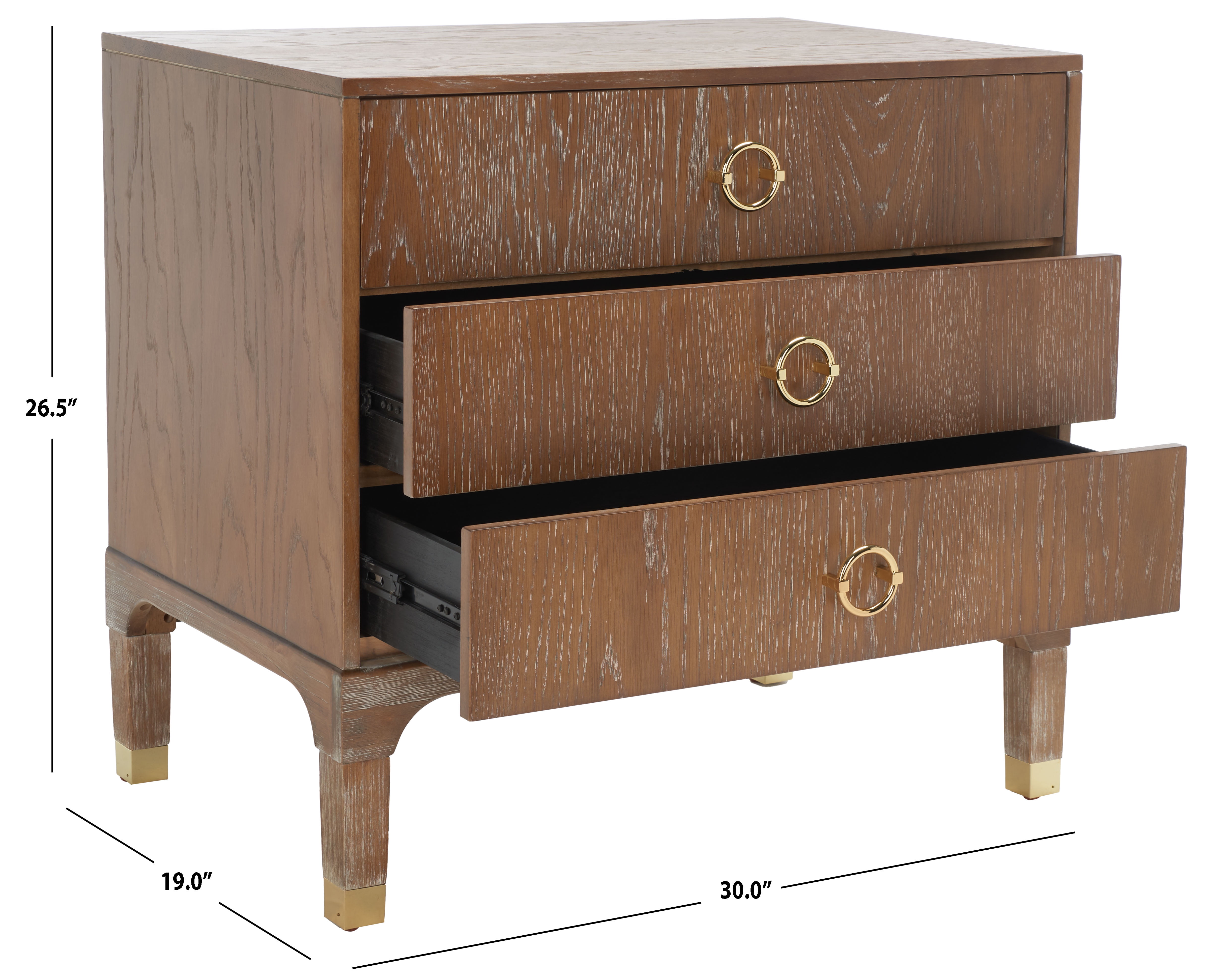 Safavieh Lorna 3-Drawer Contemporary Night Stand, Natural