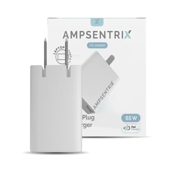AmpSentrix - 65W USB Type C GaN Wall Power Adapter (110v USA)