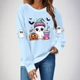 thumbnail image 2 of aohooy Women's Halloween Shirt Sweatshirts for Women Ghost Print Long Sleeve Crewneck Pullover Loose Fit Cute Graphic Tee Shirt Light Blue,S, 2 of 4