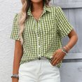 thumbnail image 5 of WXLWZYWL Womens Button down Shirts Plaid Short Sleeve Casual Shirts Collared V Neck Dressy Blouses, 5 of 6